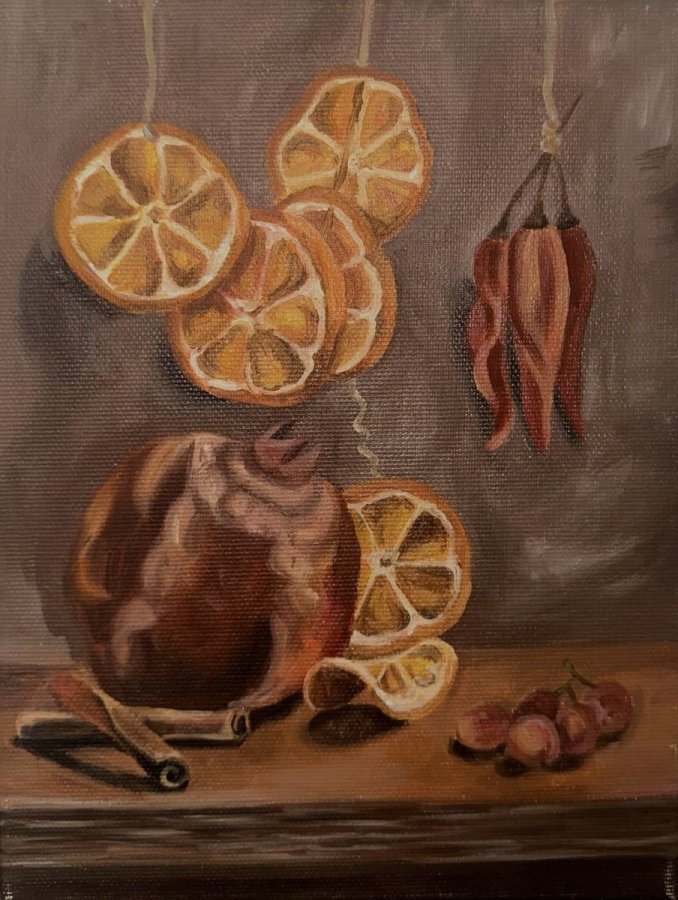 Rustic Still Life with Dried Citrus and Spices - Original Oil Painting on Canvas – Alexandru Luiza