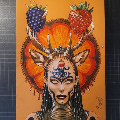 Femme-cerf aux fruits rouges by Rivet