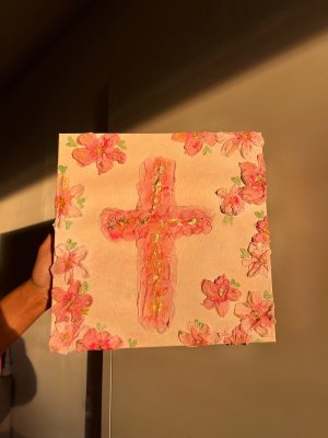 Pink floral cross by AC