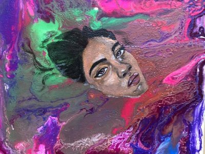 Title: Drifting in Silence , Medium: Acrylic paint on Canvas by Saadia Shahid